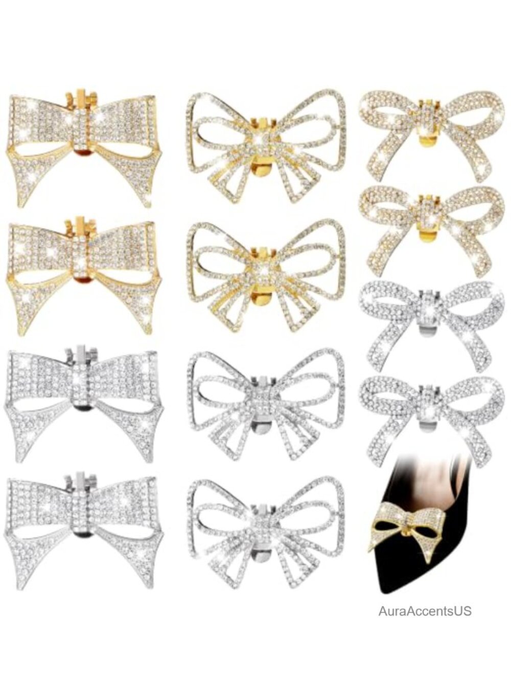 Rhinestone Bow Shoe Clips Buckle Decorative Shoe Charms Removable